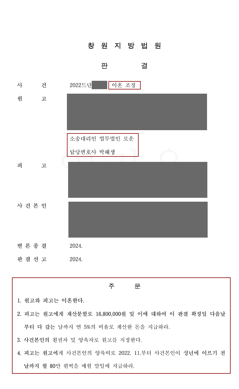 [원고조력] 조정이혼을 거부하는 배우자 이혼소송을 통한 조력성공사례.jpg