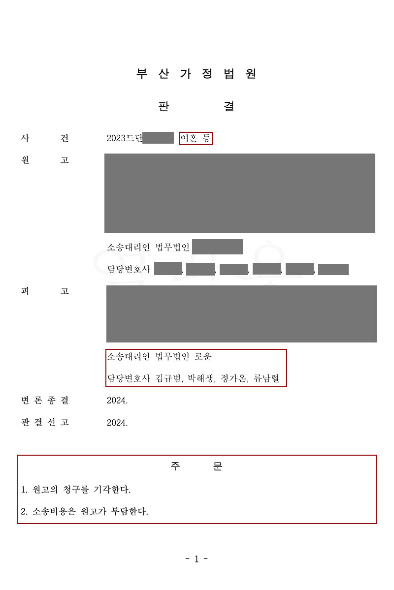 [피고조력]위자료전액기각! 불륜을 의심하며 거액의 위자료청구를 받은 의뢰인.jpg