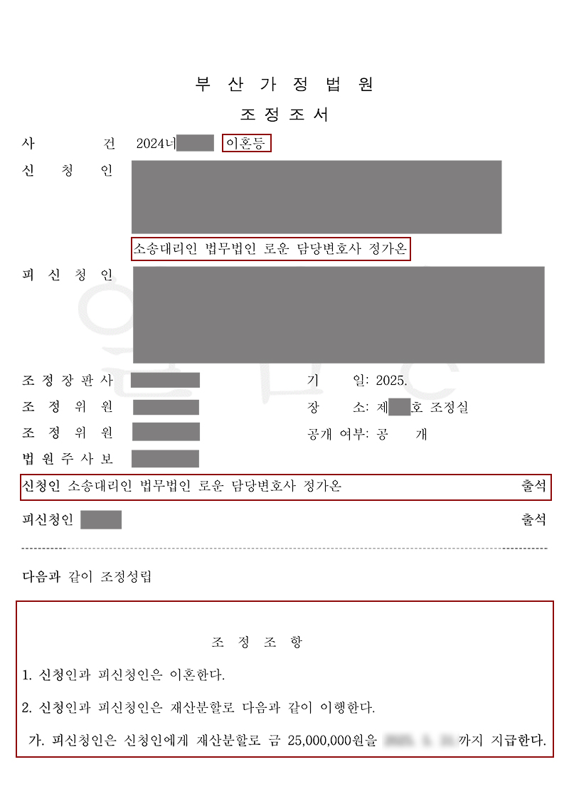 [조정]부산조정이혼변호사 신혼부부불륜 조정이혼+상간소송 동시조력 성공사례.jpg